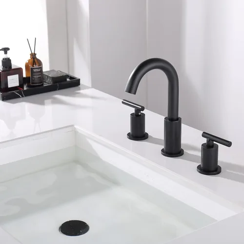 Miniatura 5 de Grifo de Baño Negro con Desagüe Pop-Up y Manguera de Suministro, 8 Pulgadas 2 Manijas 3 Orificios Grifo de Baño Extendido, ChiLDano Grifo de Baño