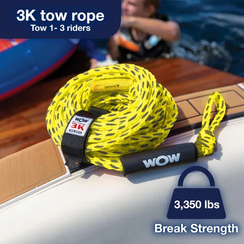 Miniatura 2 de WOW Sports Cuerda de remolque de 3k 60 pies con boya de espuma flotante Cuerda de remolque para 1 2 o 3 personas para navegar, 17-3030 Amarillo