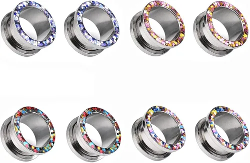 Jboyanpei 8 unidades4 pares de dilatadores de oreja huecas multicolor de acero inoxidable con ajuste de rosca, dilatador de oreja de 0.118in a