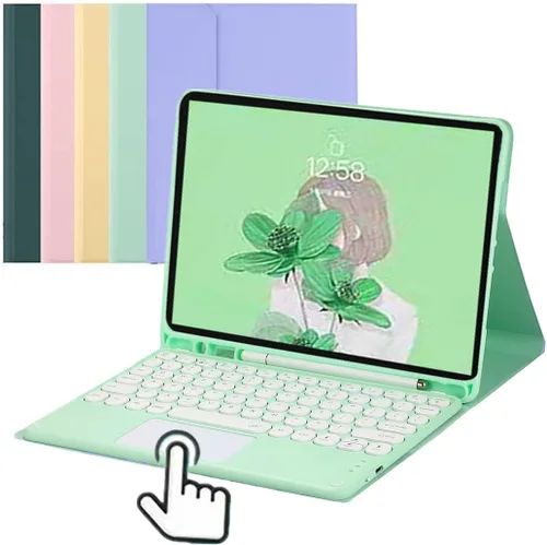 Miniatura 16 de Funda de teclado para Samsung Galaxy Tab A8 de 10.5 pulgadas 2022, teclado táctil de tecla redonda, teclado inalámbrico desmontable magnético Azul