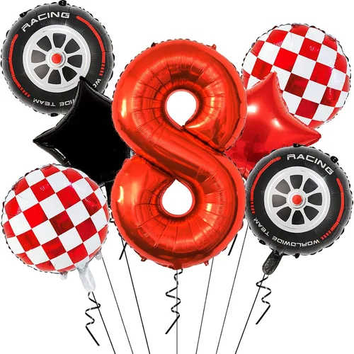 Miniatura 14 de Globos de auto de carreras para decoración de cumpleaños – Globos rojos de Mylar número 1 de 40 pulgadas – Globos rojos de aluminio rojo
