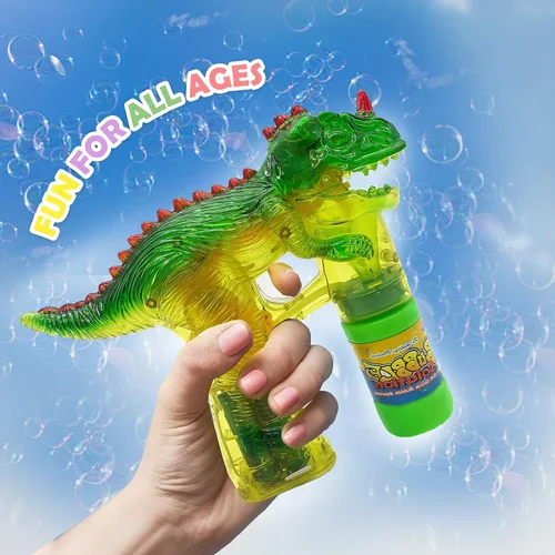 Miniatura 4 de Haktoys Jurassic - Burbujero con forma de dinosaurio, con luz Juguete Bubble Blaster para niños, fiestas LED intermitentes, botella de recarga
