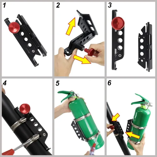 Miniatura 6 de Barra antivuelco de liberación rápida para extintor de incendios, soporte de montaje para extintor compatible con Jeep Wrangler Gladiator Ford Negro