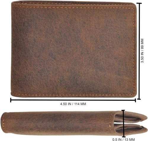 Miniatura 6 de Billetera de cuero delgada para hombre con bolsillo plegable y tecnología de bloqueo RFID, Marrón cazador oscuro