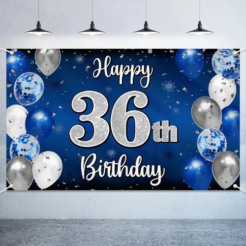 Miniatura 20 de Decoraciones de Feliz 11º Cumpleaños, Globo Azul y Plateado Grande Pancarta de Fondo de Cumpleaños, Brindemos por Once Años Suministros de Fiesta