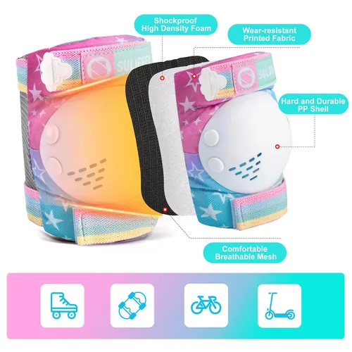 Miniatura 4 de SULIFEEL Rodilleras de Unicornio Arcoíris para Niños Rodilleras Coderas Muñequeras con Bolsa con Cordón Equipo de Protección Ajustable para Niñas