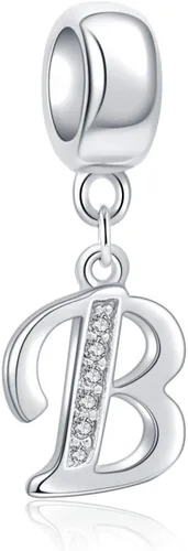 Miniatura 6 de ABUN Abalorio de plata de ley 925 con letra A a la Z, espaciador de inicial, con circonita cúbica transparete colgante, auténtica, para pulseras