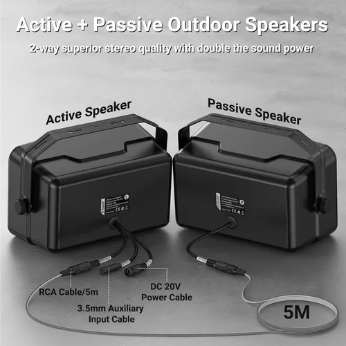 Miniatura 2 de Inwa Altavoces Bluetooth para exteriores, altavoz activo de montaje en pared pasivo de 400 W, juego de sonido estéreo inalámbrico impermeable