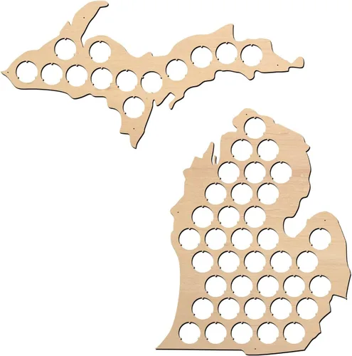 Miniatura 12 de All States Beer Cap Map Connecticut – 16 x 12 pulgadas – 56 tapas – Connecticut Beer Cap Holder – Madera contrachapada de abedul