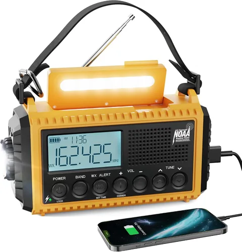 Miniatura 8 de Raynic - Radio meteorológica NOAA, radio de emergencia solar con manivela de 5000 mAh/18 500 mWh, radio portátil a batería con AM/FM/SW/NOAA