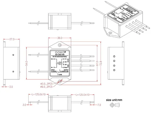 Miniatura 7 de Módulo de relé de estado sólido aislado DC-DC con cable, OONO, 10Amp, SSR de 3-32VDC de entrada y 5-30VDC de salida, para Raspberry-Pi, Arduino