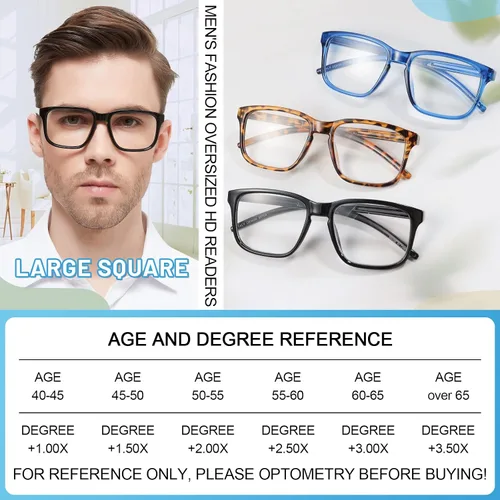 Miniatura 5 de MARE AZZURO Gafas de lectura de gran tamaño para hombre, grandes lectores cuadrados 1.0 1.25 1.5 1.75 2.0 2.25 2.5 2.75 3.0 3.5 4.0 5.0 6.0