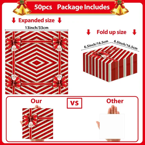 Miniatura 2 de 50 servilletas de papel de Navidad, caja de regalo, con lazo de 3 capas, toallas de invitados de Navidad para fiesta de Navidad, servilletas
