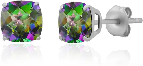 Miniatura 17 de 925 Sterling Silver Cushion Cut Gemstone Stud Earrings for Women 6MM Hypoallergenic Birthstone Stud Earrings Anti Tarnish Silver Earring Studs
