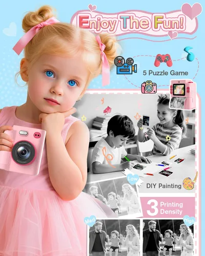 Miniatura 3 de Juguetes de cámara para niños de 3, 4, 5, 6, 7, 8, 9, 10 años, regalo de cumpleaños de Navidad con cámara digital HD 1080P, tarjeta SD de 32 GB, Rosa