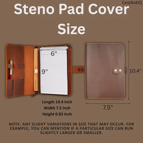 Miniatura 6 de Funda de cuero rústico para cuaderno de esteno en espiral de 6 x 9 pulgadas, cubierta Cahier recargable hecha a mano, organizador de cuero