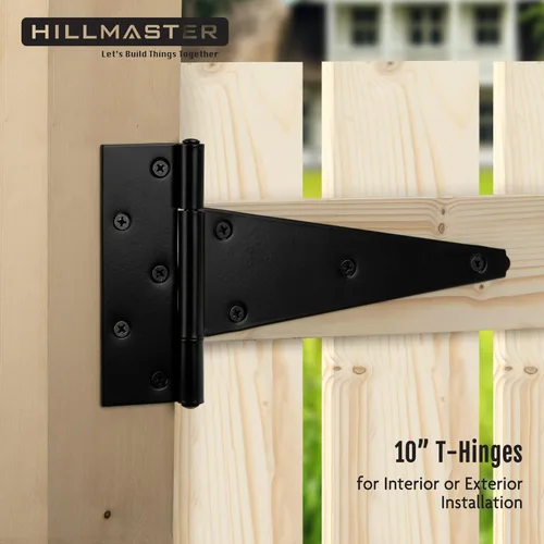 Miniatura 7 de HILLMASTER Bisagras de puerta de cobertizo de 10 pulgadas con correa en T resistentes, bisagras de correa en T negras, bisagra en T forjada