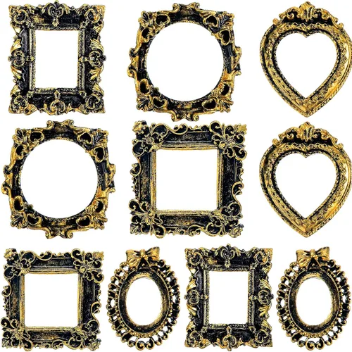 Miniatura 9 de Vicenpal 10 piezas de marcos de fotos mini vintage, marcos de mesa de resina pequeños estilo barroco antiguo para joyería, para Navidad, DIY