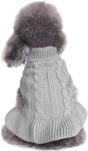 Miniatura 16 de Suéteres tejidos para perros pequeños, sudadera cálida para mascotas y gatos, ropa de invierno, suéter para gatitos y cachorros (Grande, azul claro)