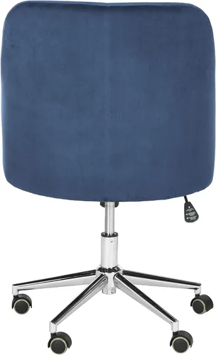 Miniatura 5 de Safavieh Home Evelynn Silla de oficina giratoria copetuda de terciopelo azul marino y patas cromadas Azul marino/cromado
