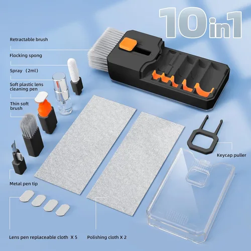 Miniatura 7 de Ordilend Kit de limpieza de teclado, limpiador de laptop, kit de limpieza de cámara de computadora todo en uno, herramienta de cepillo, limpiador