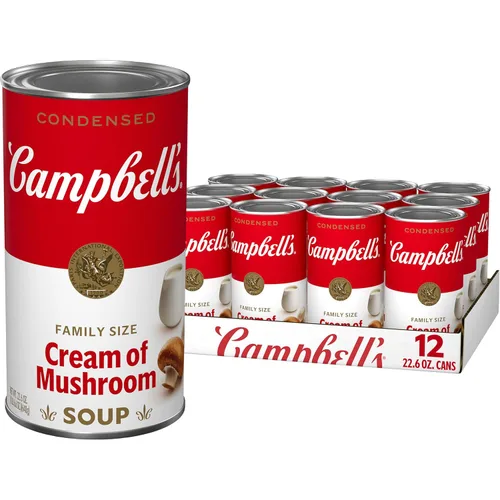 Sopa Campbell's Crema de Champiñones Condensada, Lata Tamaño Familiar de 22.6 oz (Paquete de 12)
