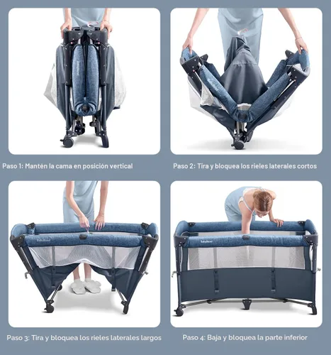 Miniatura 8 de BabyBond Cuna para bebé, cuna de noche, paquete y juego con sábana, cambiador de pañales y móvil de música desde recién nacidos hasta niños