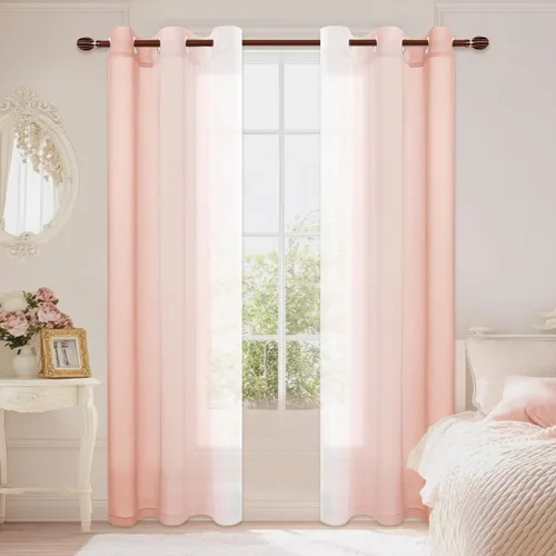 Miniatura 87 de DWCN Cortinas Transparentes de Lino Sintético Negro Degradado Ombré - Cortinas Semi Transparentes de Gasa con Ojales en la Parte Superior