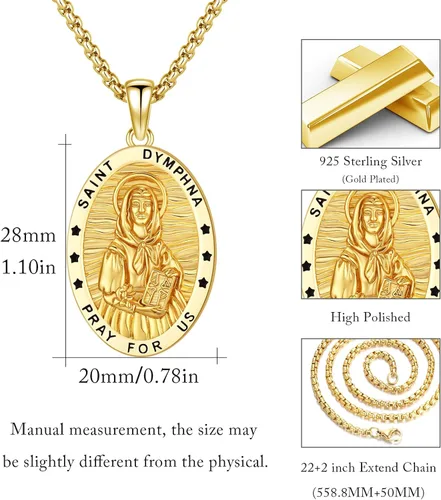 Miniatura 691 de Collar con colgante de plata de ley 925 con medalla de San Patrón, joyería religiosa para hombres y mujeres, con cadena de acero inoxidable 316L
