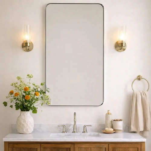 Miniatura 15 de GRACTO Espejo de baño con marco de metal de acero inoxidable de níquel cepillado de 20 x 30 pulgadas para montar en la pared, espejo rectangular