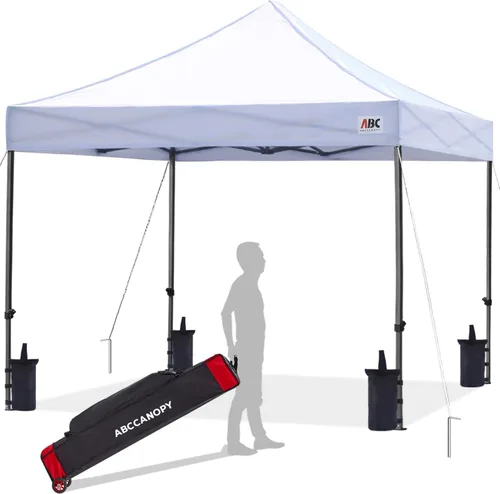 Abccanopy - Carpa de toldo para tienda de campaña comercial instantánea con bolsa de transporte con ruedas, 4 bolsas de arena, Blanco
