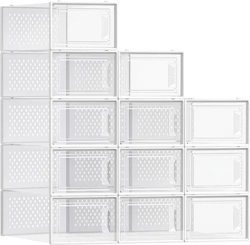 Miniatura 8 de SONGMICS Cajas de zapatos, paquete de 12 organizadores de almacenamiento de zapatos, cajas apilables de plástico transparente para armario, tenis