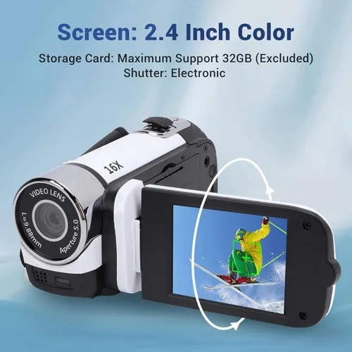 Miniatura 2 de FOSA Grabadora de cámara digital, cámara de video de 16MP 1080P con zoom digital de 16X, pantalla de 2.4 pulgadas y luz de llenado para viajes
