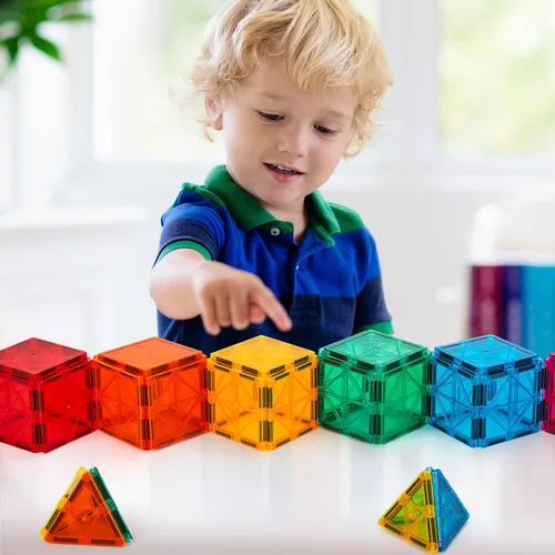 Miniatura 2 de FNJO Azulejos magnéticos, juego de construcción de 52 piezas, bloques de construcción magnéticos, juguetes STEM de construcción para niños