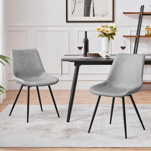 Miniatura 2 de Yaheetech Juego de 2 sillas de comedor modernas tapizadas con asiento de piel sintética y patas de metal para el hogar, cocina, diseño sin brazos