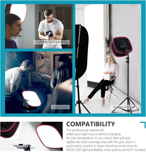 Miniatura 7 de Neewer Caja de luz Softbox plegable con clip de correa, rejilla y bolsa de transporte Compatible con paneles de luz LED Neewer 480/660/530, apertura