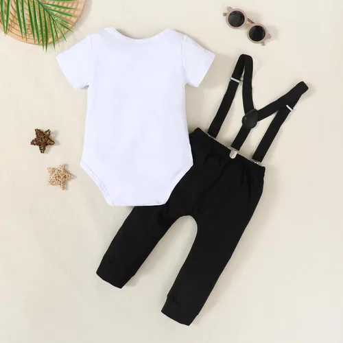 Miniatura 7 de Conjunto divertido de ropa de primer cumpleaños para bebé niño, con corbatín y estampado de dinosaurio, conjunto de pantalones con tirantes