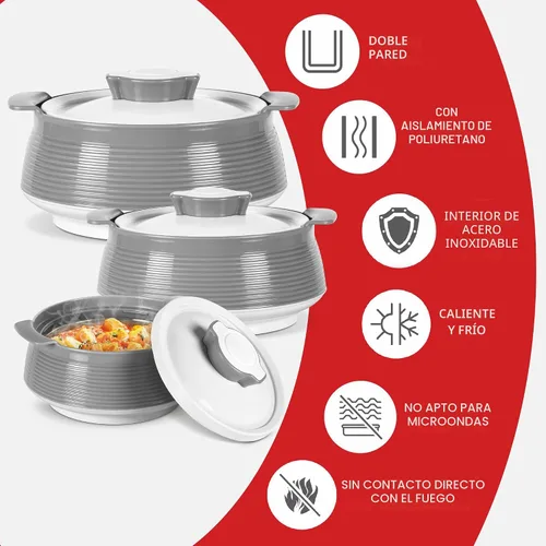 Miniatura 3 de Milton Cacerola para comida caliente, olla caliente de acero inoxidable con aislamiento de doble pared interior con tapa, caja de servir