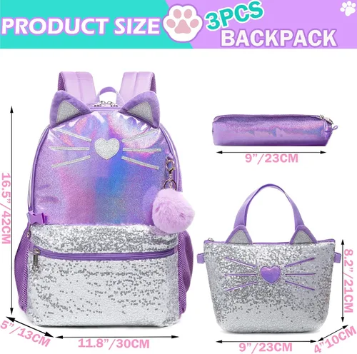 Miniatura 2 de Meetbelify Mochila para niñas, mochilas para estudiantes de preescolar primaria, mochila para niños y niñas, linda mochila con lonchera