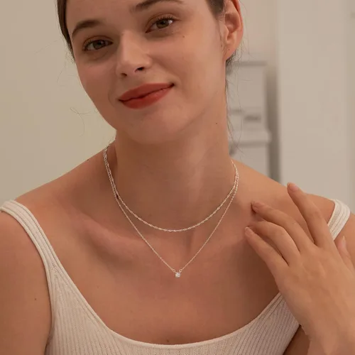 Miniatura 2 de Tewiky Collares de diamantes para mujer, delicado collar de oro chapado en oro de 14 quilates, collar largo de lariat, collar de oro simple