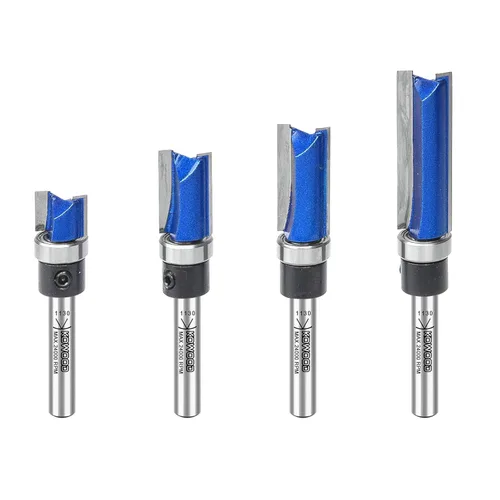 Brocas de enrutador de corte al ras con patrón profesional, vástago de 1/4 de pulgada, rodamiento inferior de carburo C3 con corte empotrado, juego