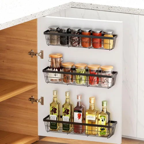 Organizador de Puerta de Gabinete de 3 Piezas, Organizador de Gabinete de Cocina Autoadhesivo, Caja de Almacenamiento de Puerta de Gabinete para