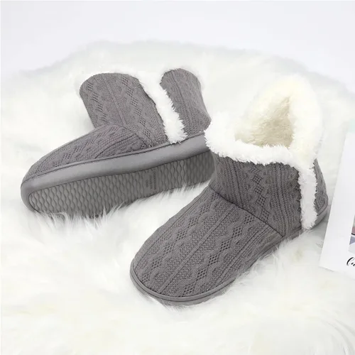 Miniatura 6 de NineCiFun Botines de invierno mullidos para mujer, botas de punto, pantuflas cálidas para el hogar, para exteriores e interiores con forro de piel
