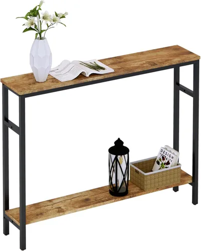 Timberer Mesa consola estrecha, mesa de sofá de 39.4 pulgadas con estante ajustable, mesa larga delgada de 2 niveles para pasillo, entrada, sala de