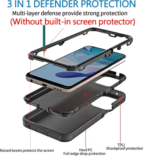 Miniatura 3 de Funda para Moto G 5G 2023, Motorola G 5G 2023, resistente, a prueba de golpes, a prueba de polvo, resistente, protectora, 3 en 1, color negro