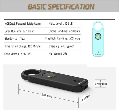 Miniatura 5 de Alarma de seguridad personal para mujeres, sirena fuerte de 135 dB con luz estroboscópica, advertencia acústica, alarma de seguridad de emergencia