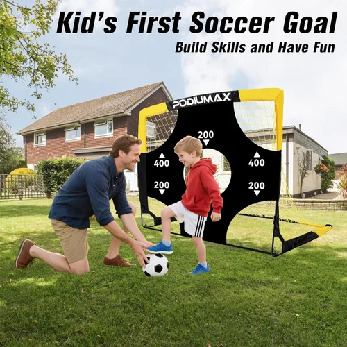 Miniatura 8 de PodiuMax Juego de porterías de fútbol para niños, conjunto de 2, de 4x3 pies. Porterías de fútbol emergentes, portátiles y para el patio trasero