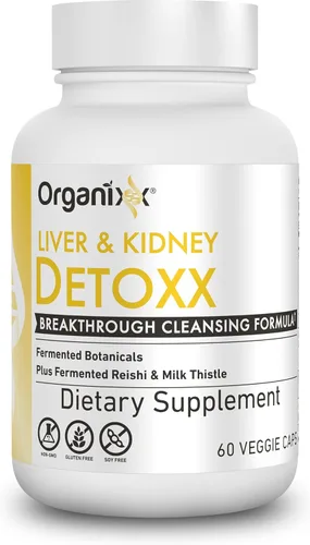 Organixx Suplemento de limpieza de apoyo para el riñón y el hígado, fórmula herbaria Reishi de cardo mariano para salud digestiva, salud renal e