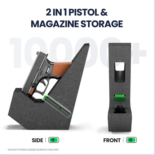 Miniatura 4 de KornerBatl Caja fuerte biométrica para pistola de noche de acceso rápido para pistola, 2 en 1 montada desplegable con huella digital, código