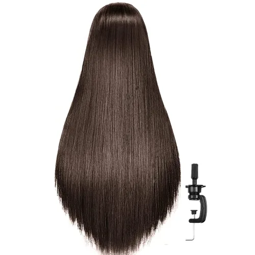Miniatura 2 de FABA Cabeza de maniquí con pelo #4 marrón 26-28 pulgadas cabezas de maniquí de pelo para maquillaje, cabeza de muñeca de peluquería trenzada
